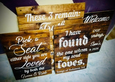 Assorted rustic wooden signages