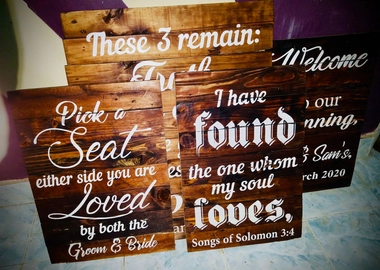 Assorted rustic wooden signages