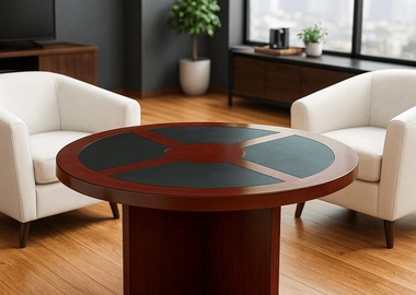 Mahogany-Finish Round Executive Boardroom Table