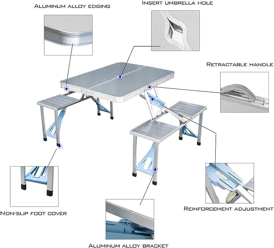 Foldable camping chairs and tables