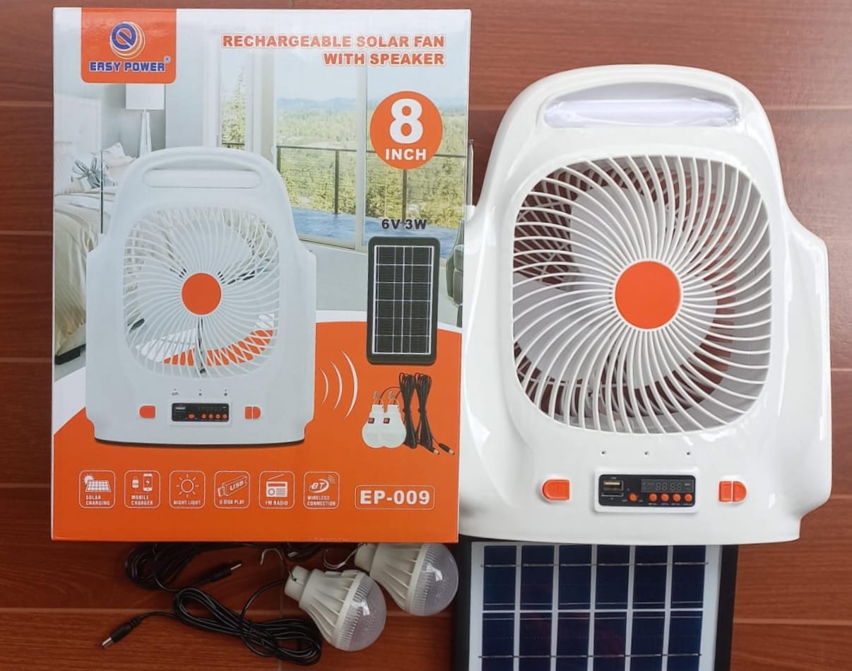 Rechargeable solar powered fan