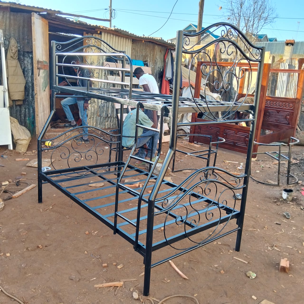 Black metal double decker bed frame