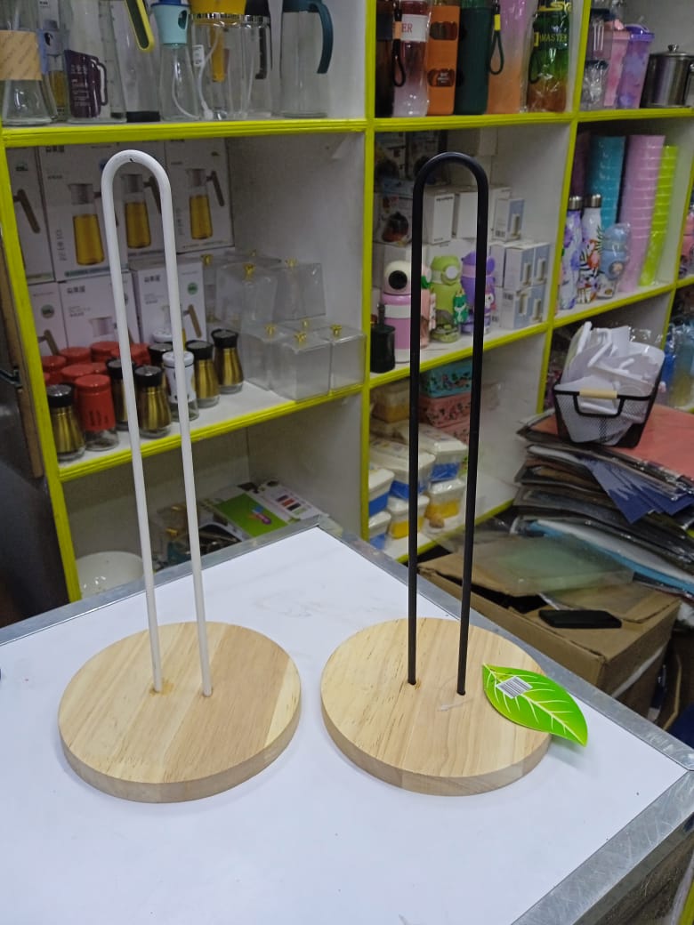 Wooden base kitchen roll holder