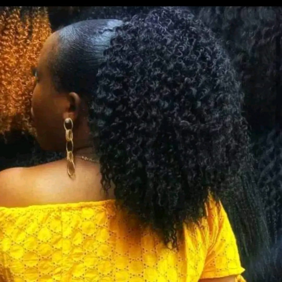 Curly semi human hair extension