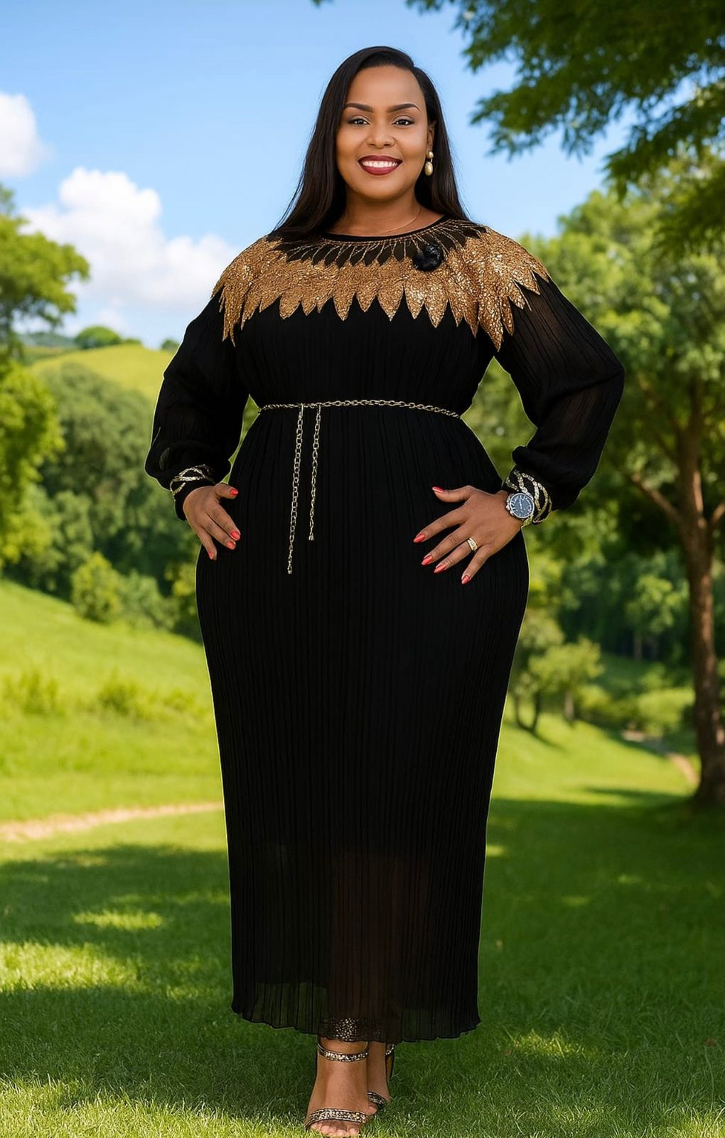 Black gold maxi dress