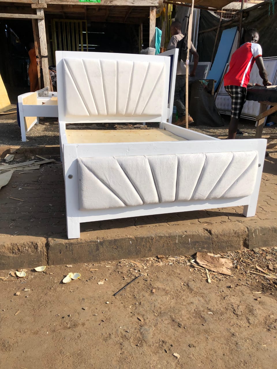 Cream velvet design bed