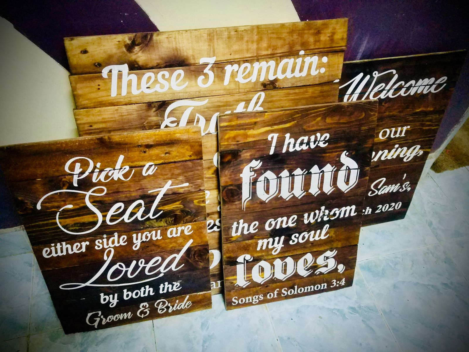 Assorted rustic wooden signages