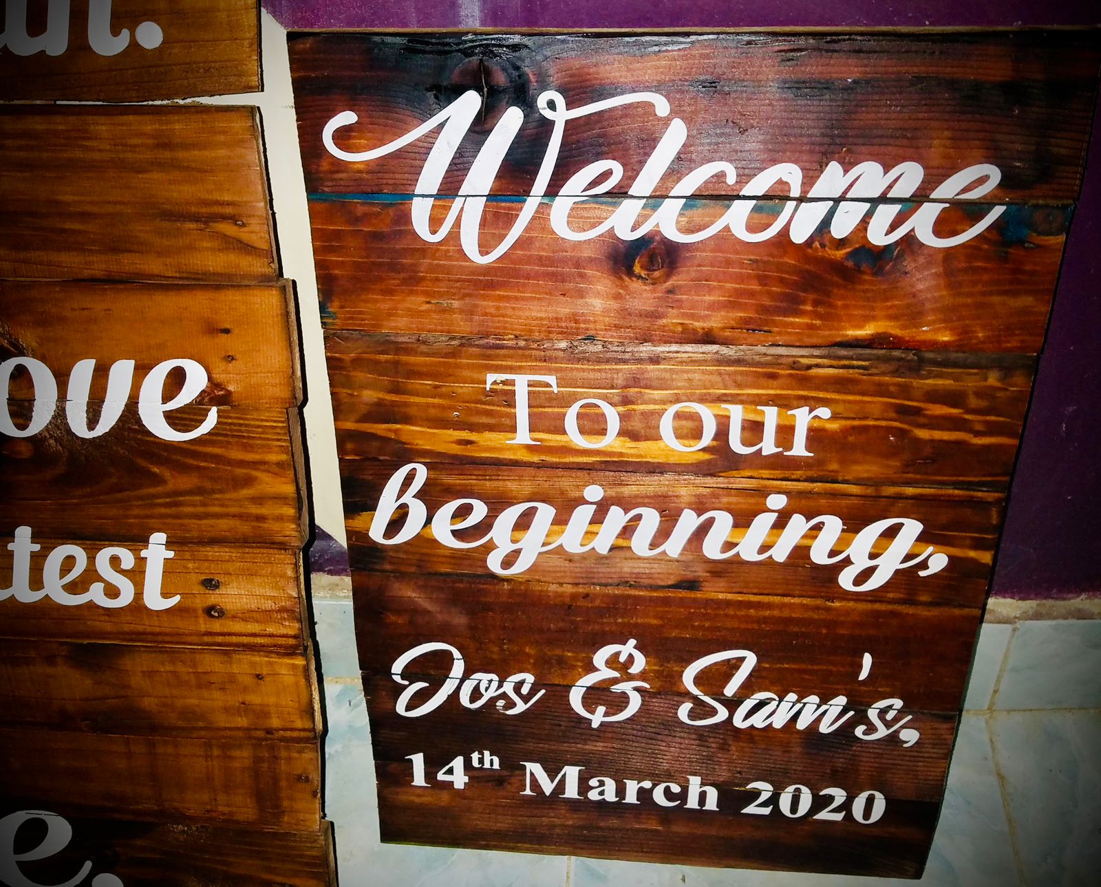 Assorted rustic wooden signages