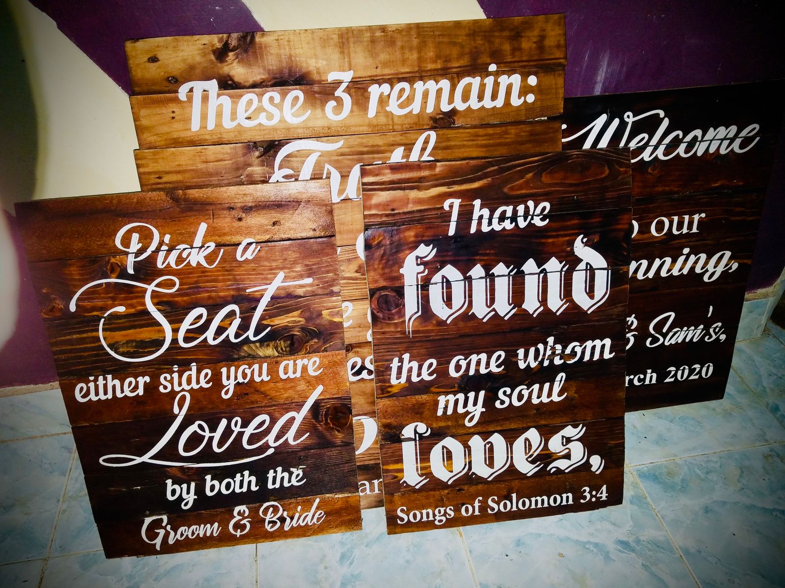 Assorted rustic wooden signages