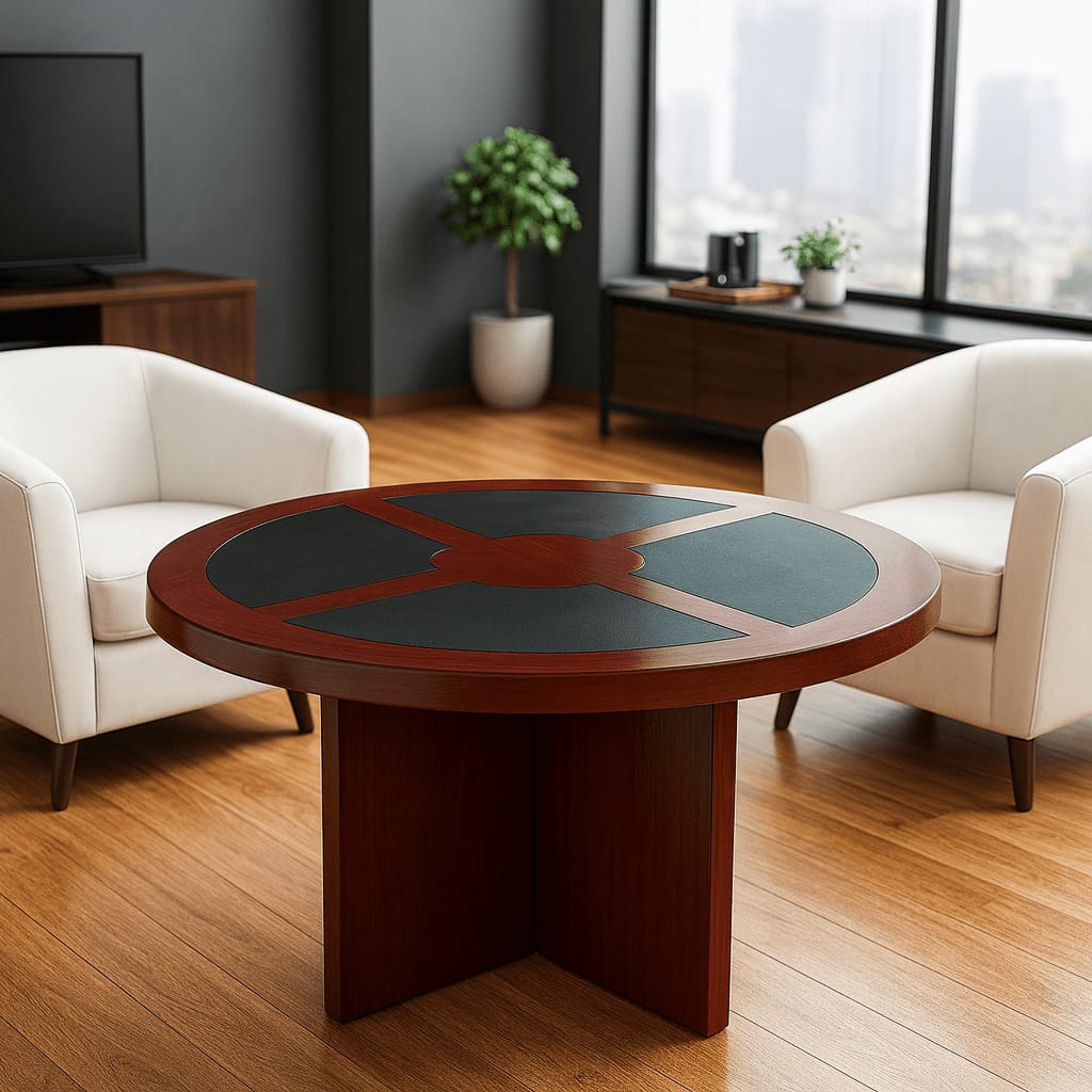 Mahogany-Finish Round Executive Boardroom Table