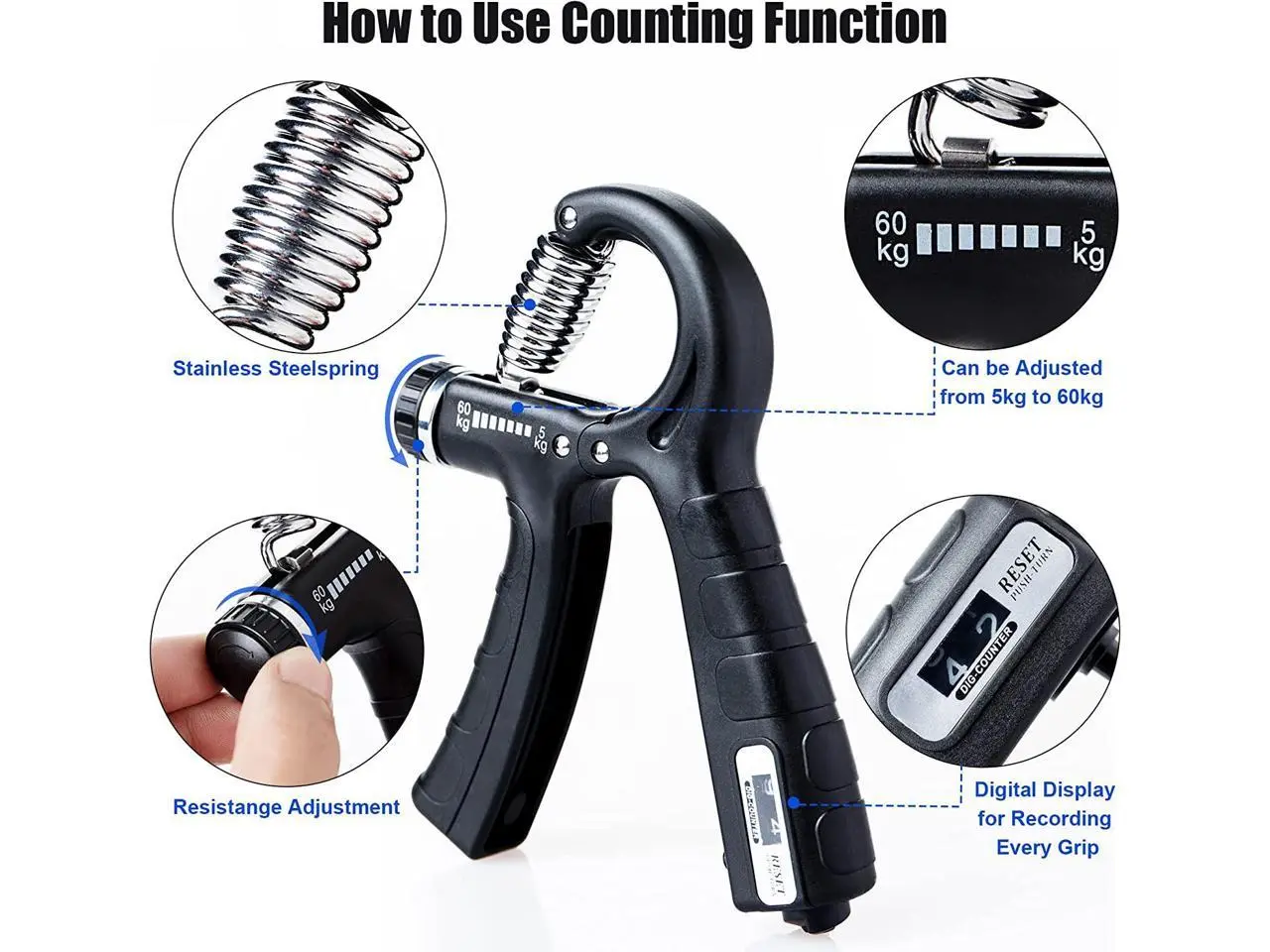 5-60KG Adjustable Hand Grip Strengthener | Wrist Forearm Grip Exerciser